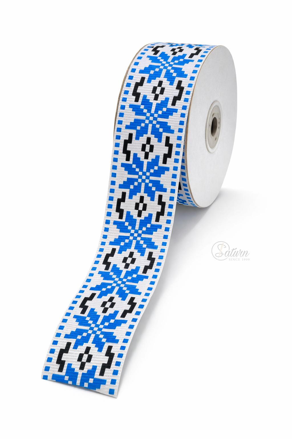 Banda cu motive traditionale popular albastru geometric/25 metri/ 2,5 cm – M3