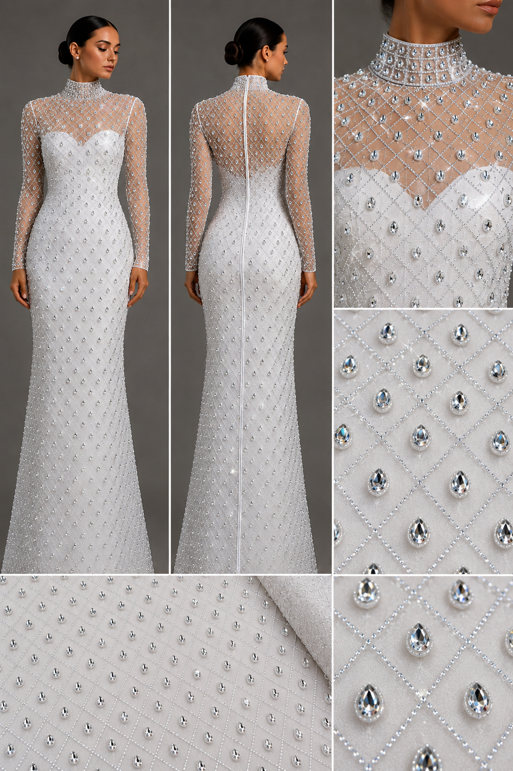 Broderie pe Tul fin cu Pietre/Strasuri/Cristale 140cm/la metru AB011