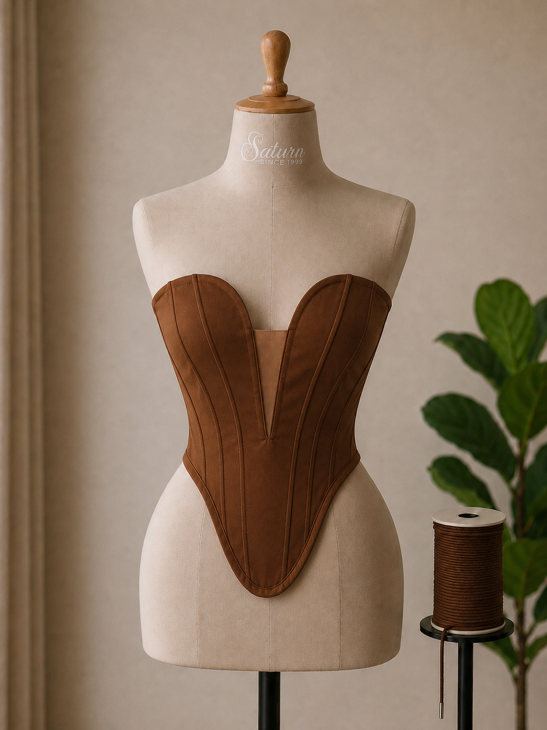 Corset dama din tafta si decolteu adanc in V si design sculptural M20