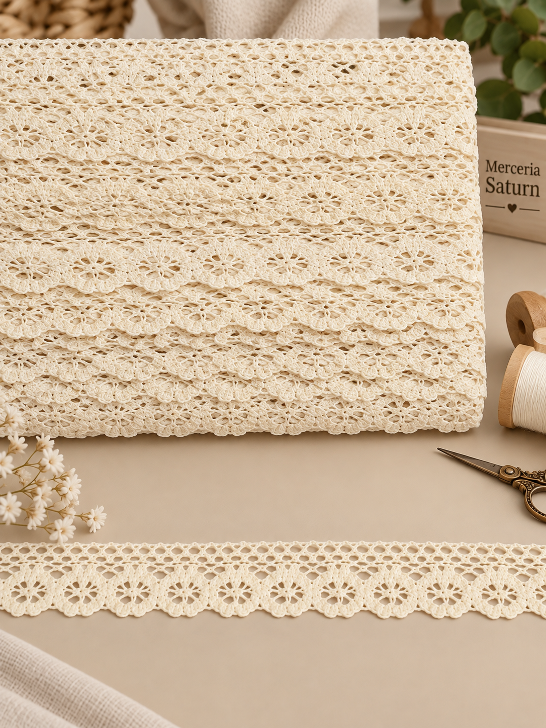 Dantela din Bumbac , 2.5 cm, 15 Yards/Rola (13,7 Metrii \ Rola) – Model #1346