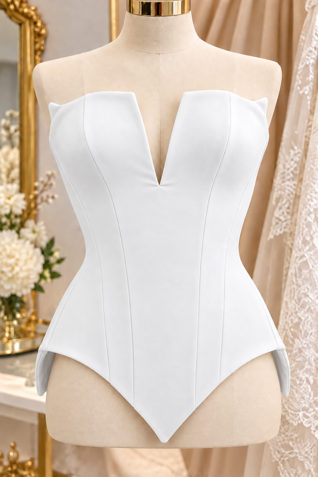 Corset Cu Decolteu Adanc In V Si Inchidere Pe Snur  M49