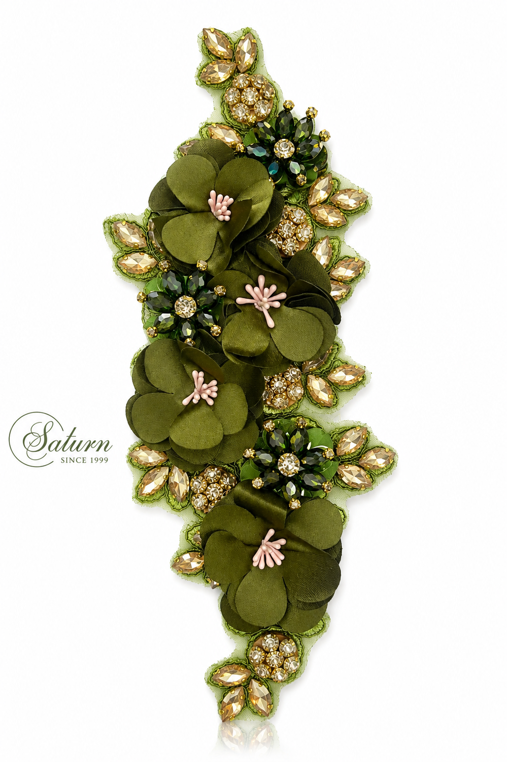 Aplicatie florala 3D cu cristale, 25x9 cm M948– decor elegant pentru rochii si evenimente