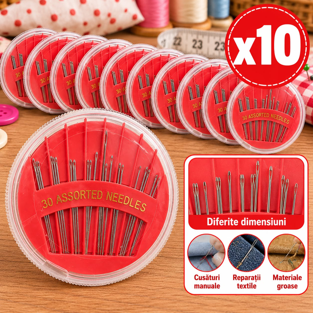 Set Ace De Cusut Manual Diverse Dimensiuni – 10 Cutii X 30 Ace