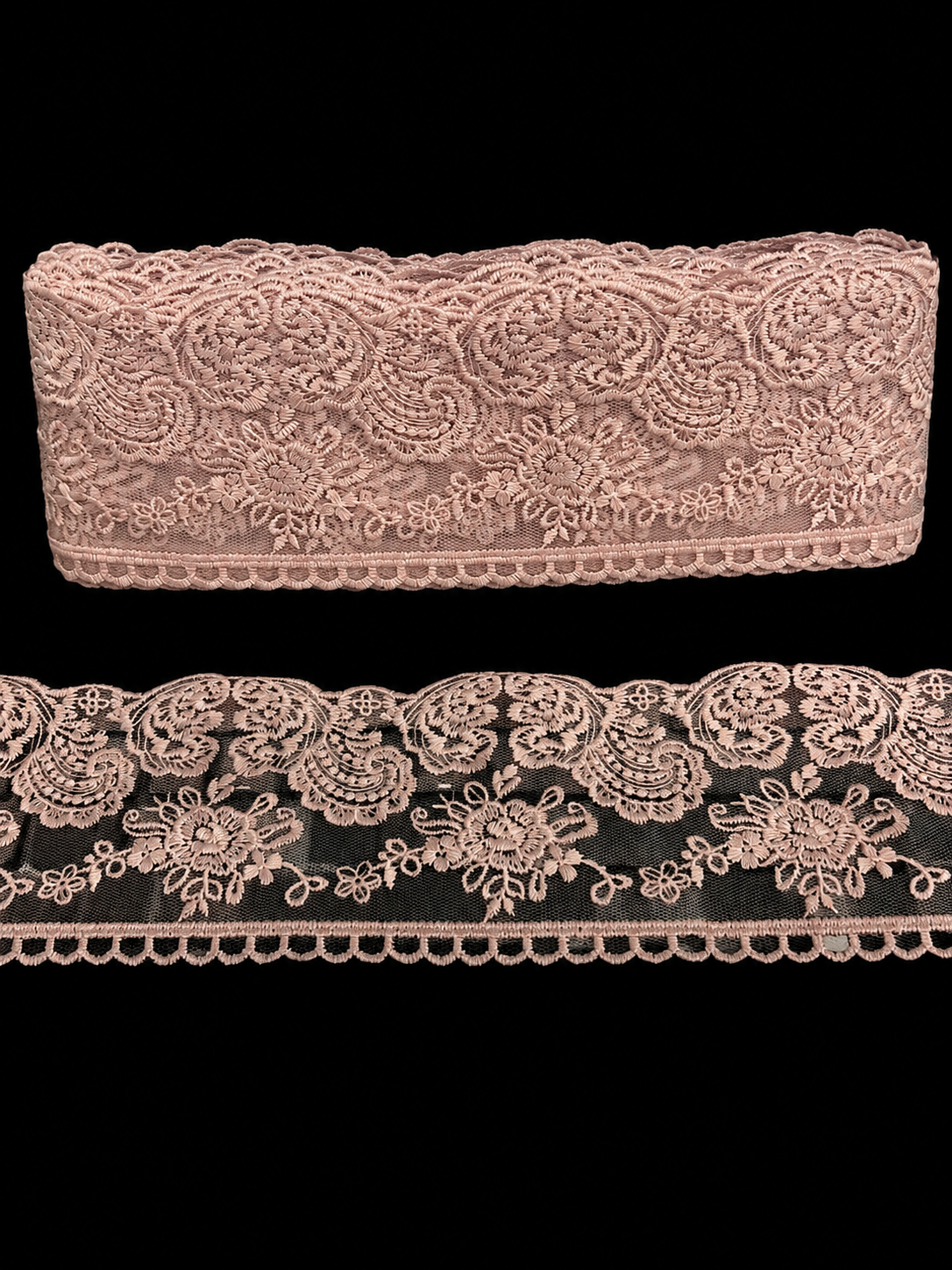 Dantelă brodată cu model floral și ornamental, 8 cm – Model #0205 , 10 yard (9,14 metri\Rola