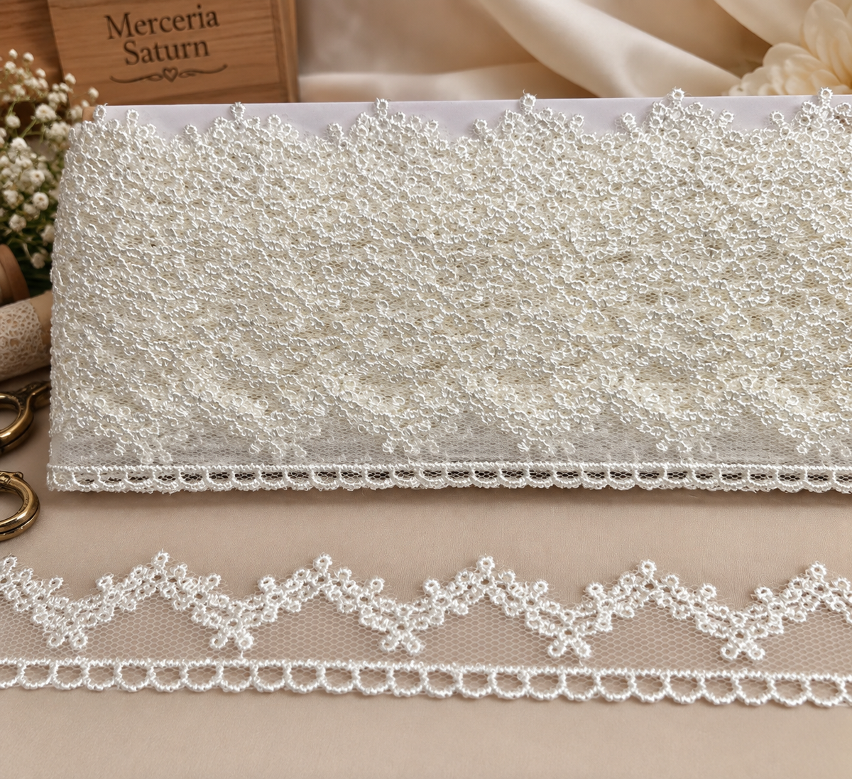 Dantela Florala Decorativa Alba  – 2.5 cm, 10 Yards/Rola (9,14M \Rola) Model #0040