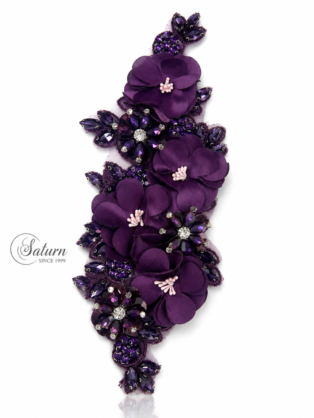 Aplicatie florala 3D cu cristale, 25x9 cm M948– decor elegant pentru rochii si evenimente