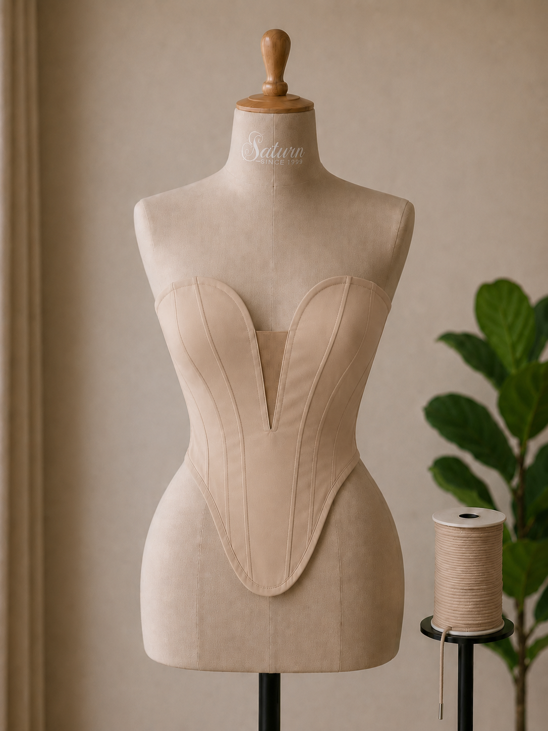 Corset dama din tafta si decolteu adanc in V si design sculptural M20