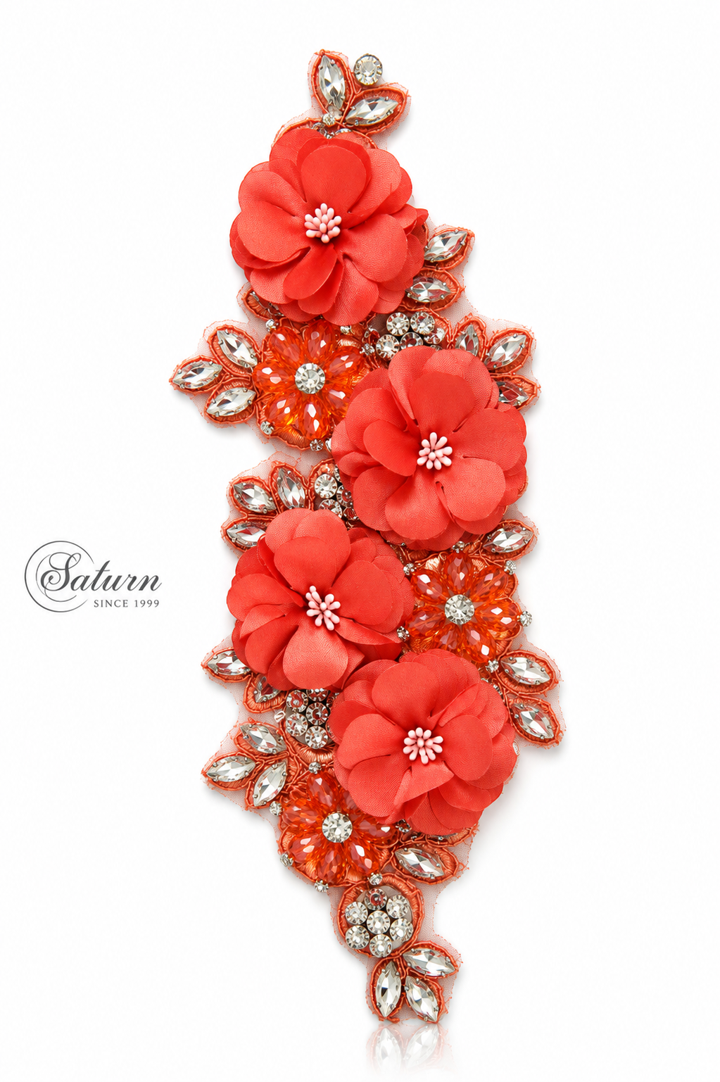 Aplicatie florala 3D cu cristale, 25x9 cm M948– decor elegant pentru rochii si evenimente