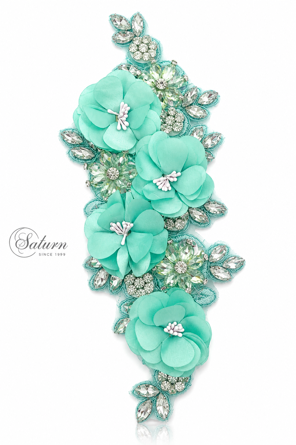 Aplicatie florala 3D cu cristale, 25x9 cm M948– decor elegant pentru rochii si evenimente