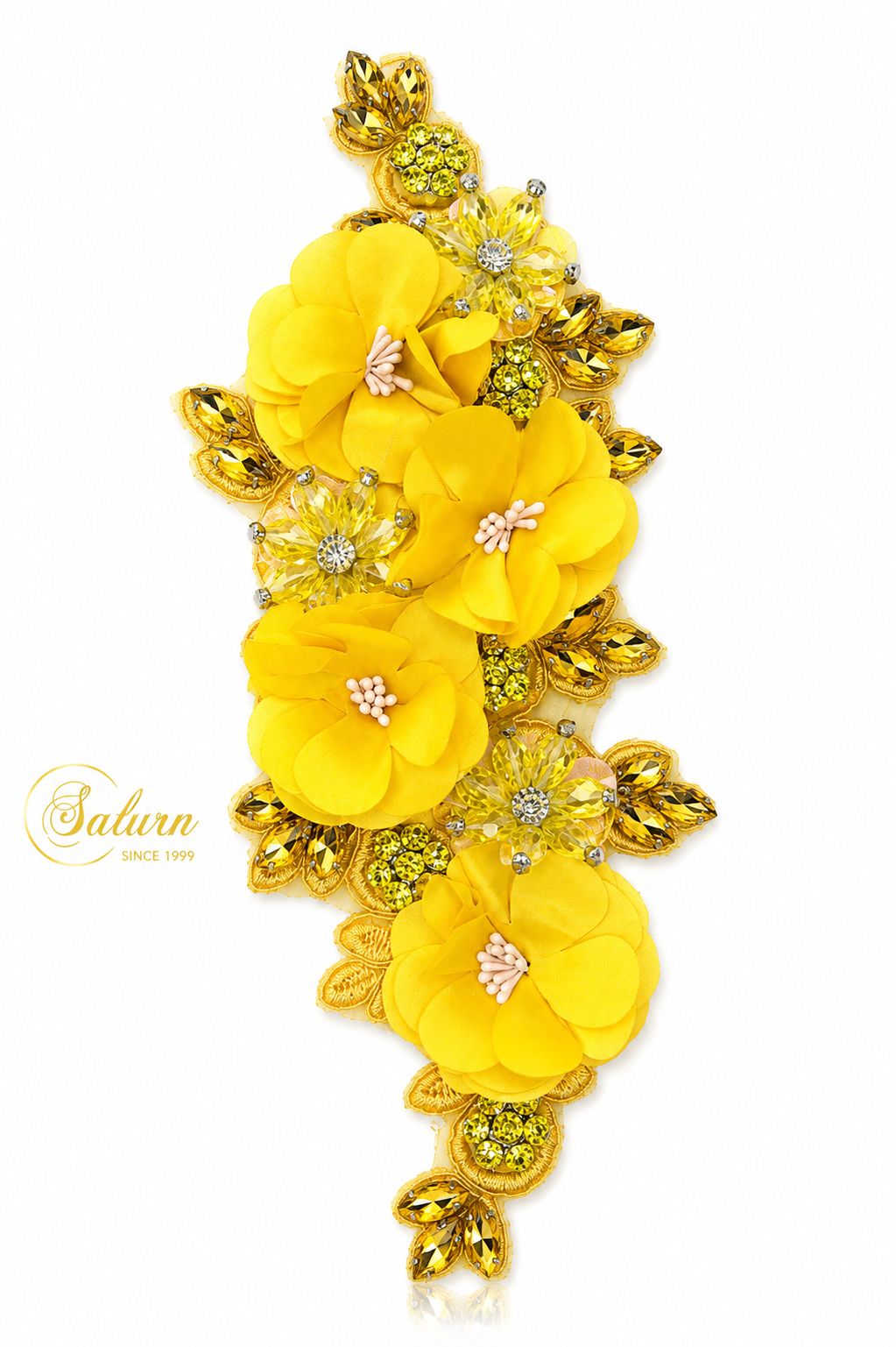 Aplicatie florala 3D cu cristale, 25x9 cm M948– decor elegant pentru rochii si evenimente