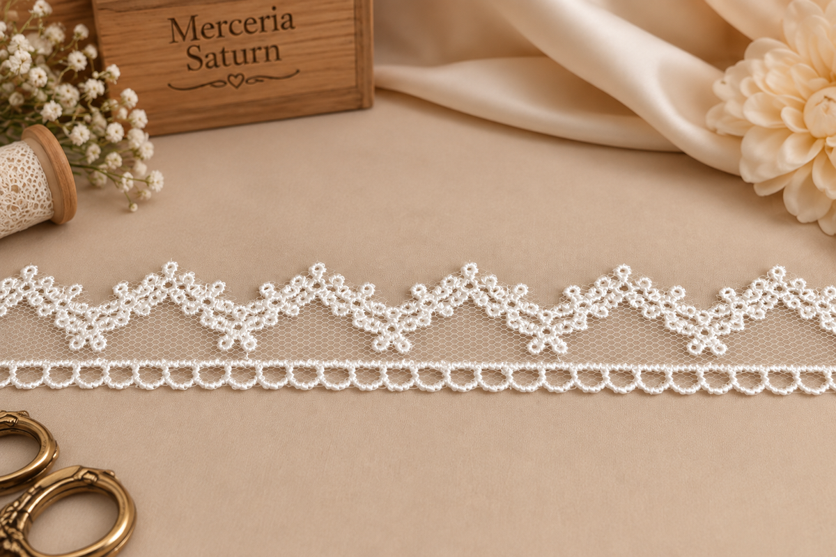 Dantela Florala Decorativa Alba  – 2.5 cm, 10 Yards/Rola (9,14M \Rola) Model #0040