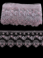 Dantela pe Tulle cu Perle si Strasuri, 10,5 cm, 10 Yards\Rola ( 9,14 metri\Rola ) Cod 0037