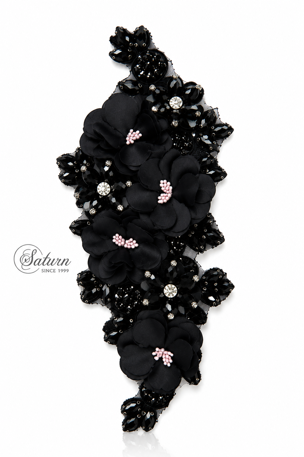 Aplicatie florala 3D cu cristale, 25x9 cm M948– decor elegant pentru rochii si evenimente