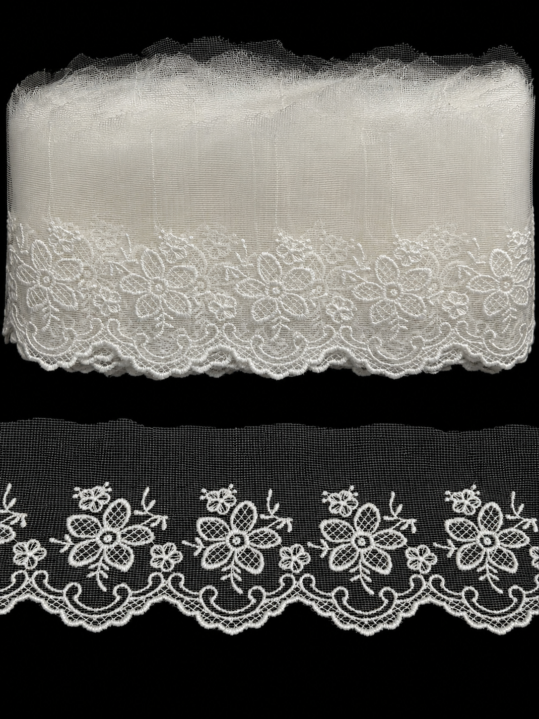 Dantelă brodată din fir bumbac cu model floral, – Model #0087 9 cm , 10 Yards (9,14 metri\Rola)