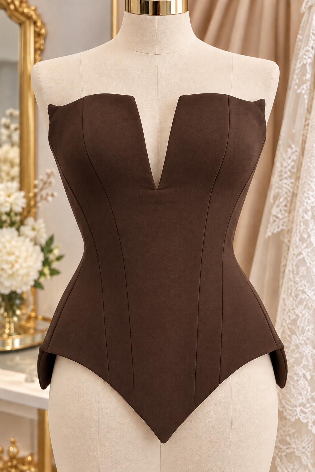 Corset Cu Decolteu Adanc In V Si Inchidere Pe Snur  M49
