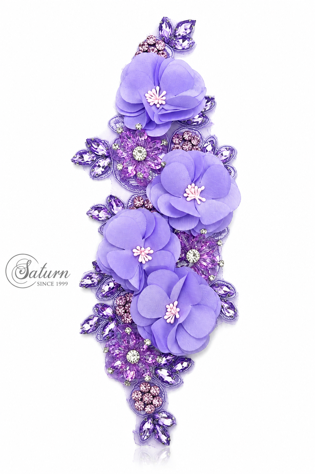 Aplicatie florala 3D cu cristale, 25x9 cm M948– decor elegant pentru rochii si evenimente