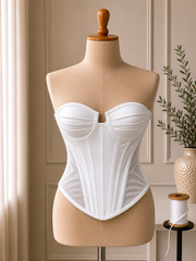 Corset dama din satin cu cupe si insertii transparente din tul M35