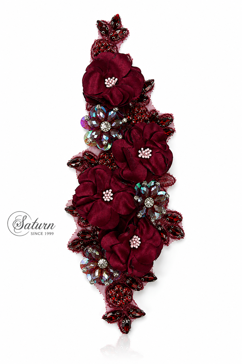 Aplicatie florala 3D cu cristale, 25x9 cm M948– decor elegant pentru rochii si evenimente
