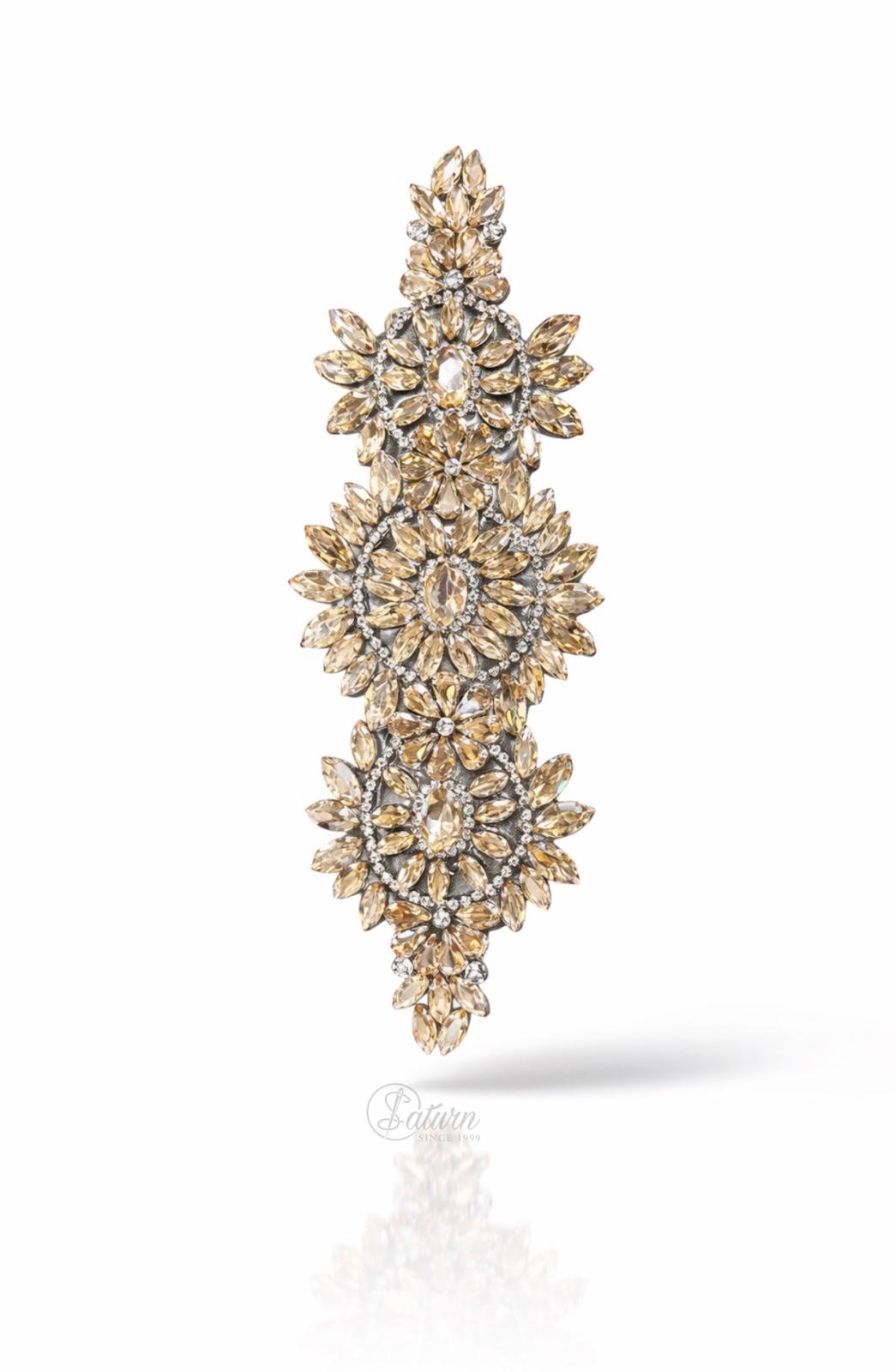 Accesoriu decorativ XY-11 cu cristale aurii 26 cm – ornament elegant de lipit pentru rochii si haine mercerie saturn strasuri,accesorii,de lipit 