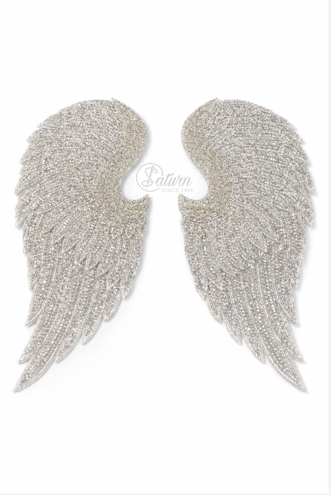 Aplicatie aripi inger din strasuri argintii de lipit – model HJ2369 premium pentru rochii si costume speciale strasuri aripi de inger mercerie saturn 