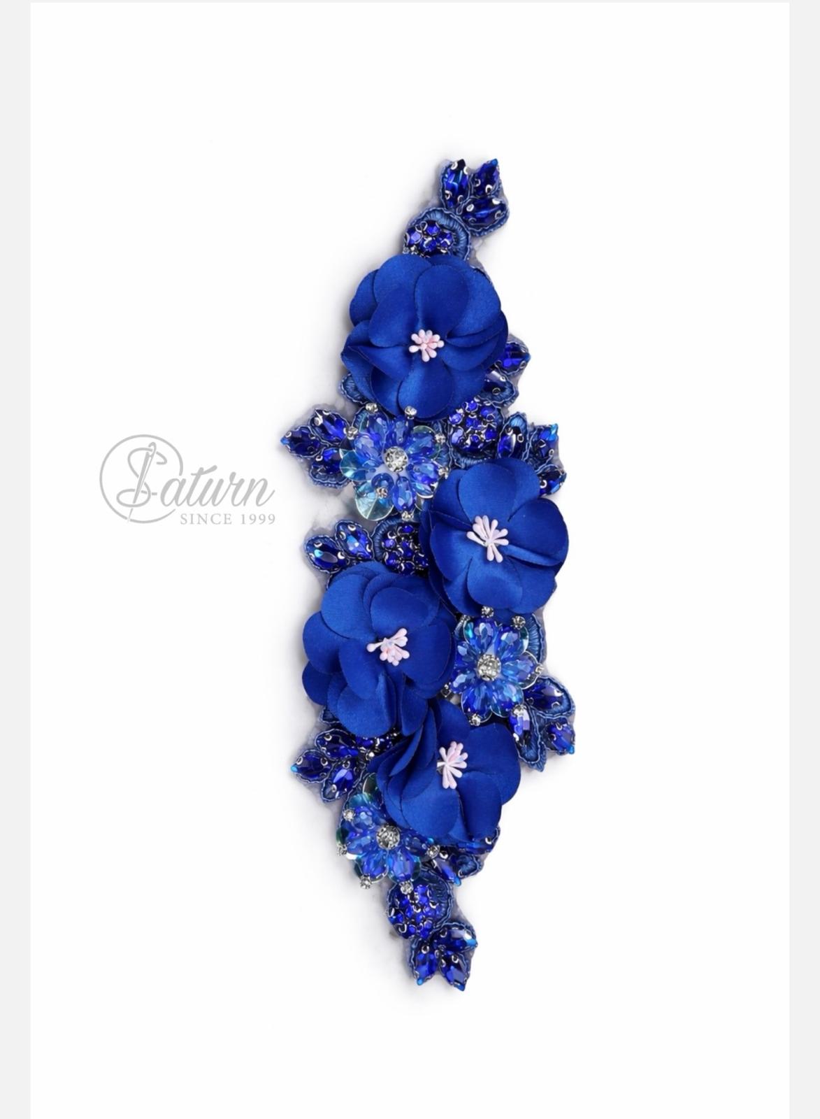 Aplicatie florala 3D cu cristale, 25x9 cm – decor elegant pentru rochii si evenimente bleumarin mercerie saturn 