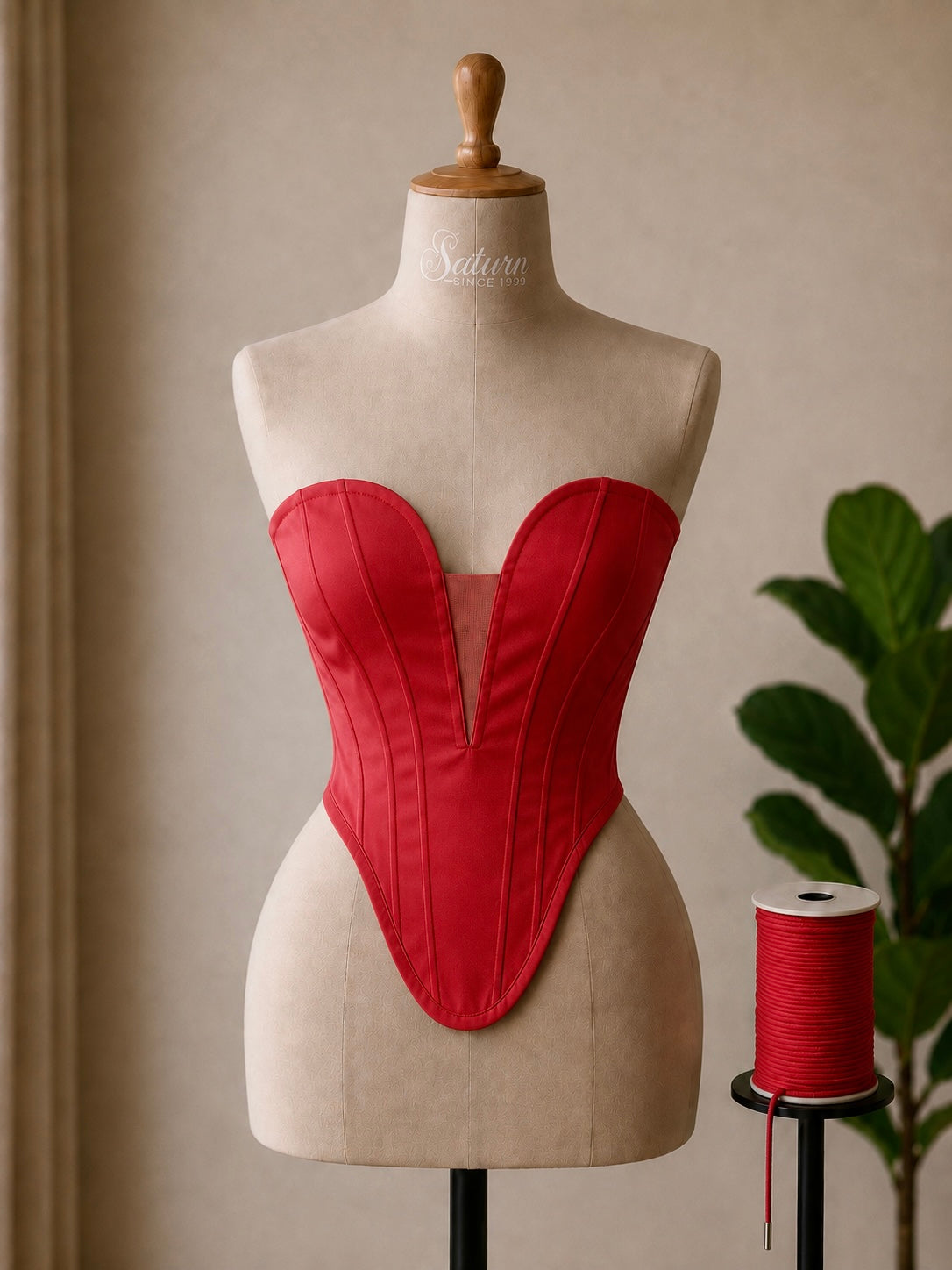 Corset dama din tafta si decolteu adanc in V si design sculptural M20