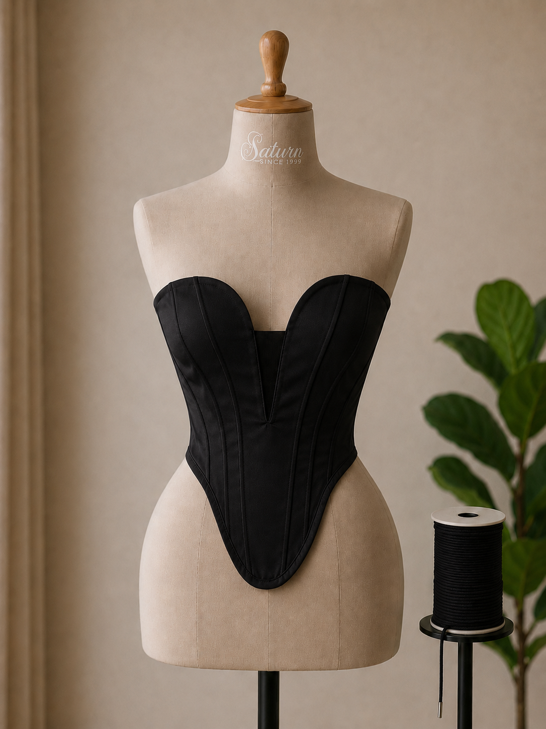 Corset dama din tafta si decolteu adanc in V si design sculptural M20