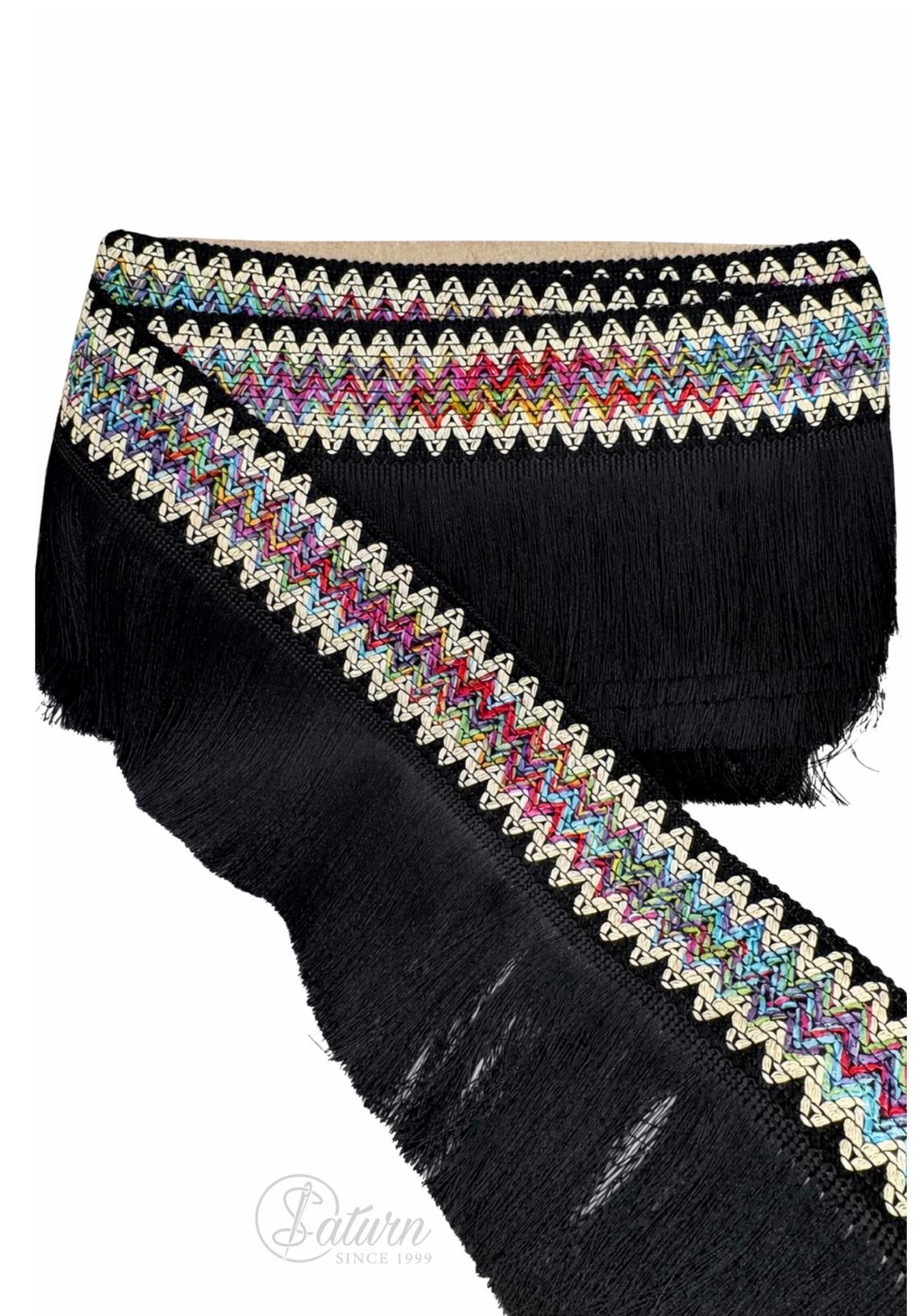 Banda Decorativa cu Franjuri 15 cm –  Culori Diverse alb mercerie saturn negru 