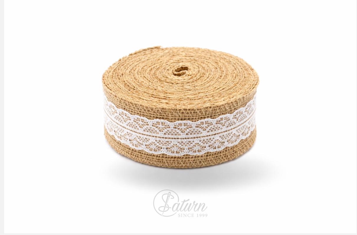 Banda Iuta cu Dantela – Latime 5 cm – Rola 10 m – Decor Rustic mrcerie saturn 