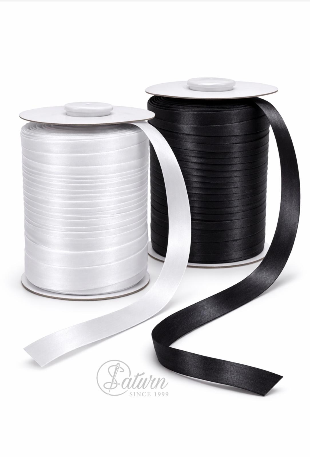Banda bias satinata 20mm alb/negru – rola 100 yards (91 m), banda pentru finisare croitorie