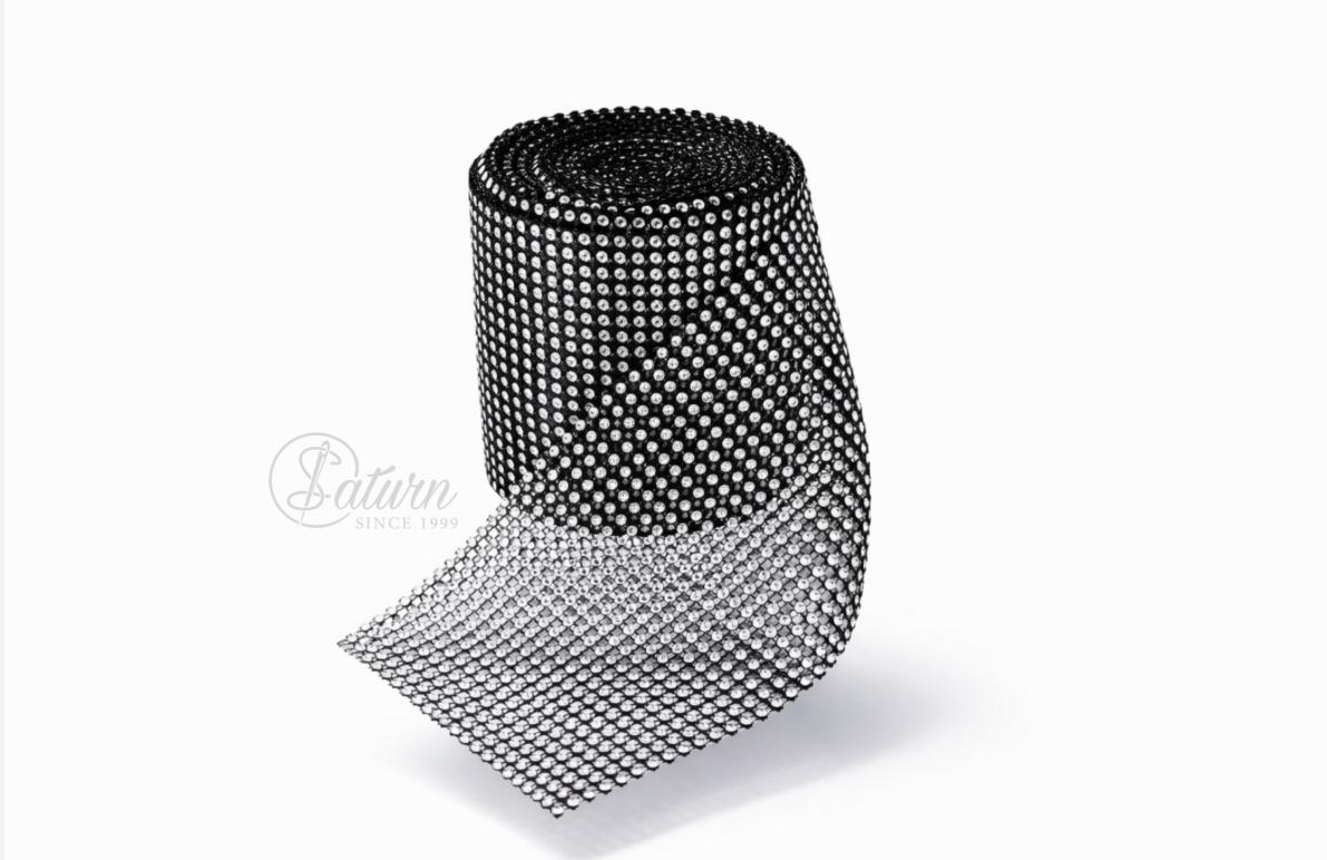 Banda cu Strass 24 Randuri – 12 cm Latime – Rola 10 Yards – Argintiu / Negru