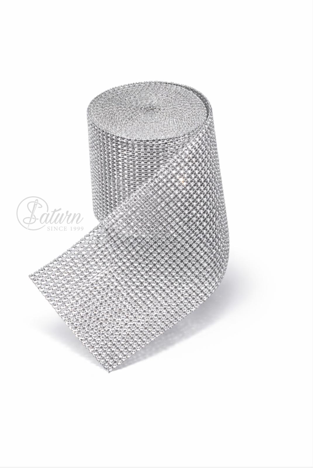 Banda cu Strass 24 Randuri – 12 cm Latime – Rola 10 Yards – Argintiu / Negru mercerie saturn 