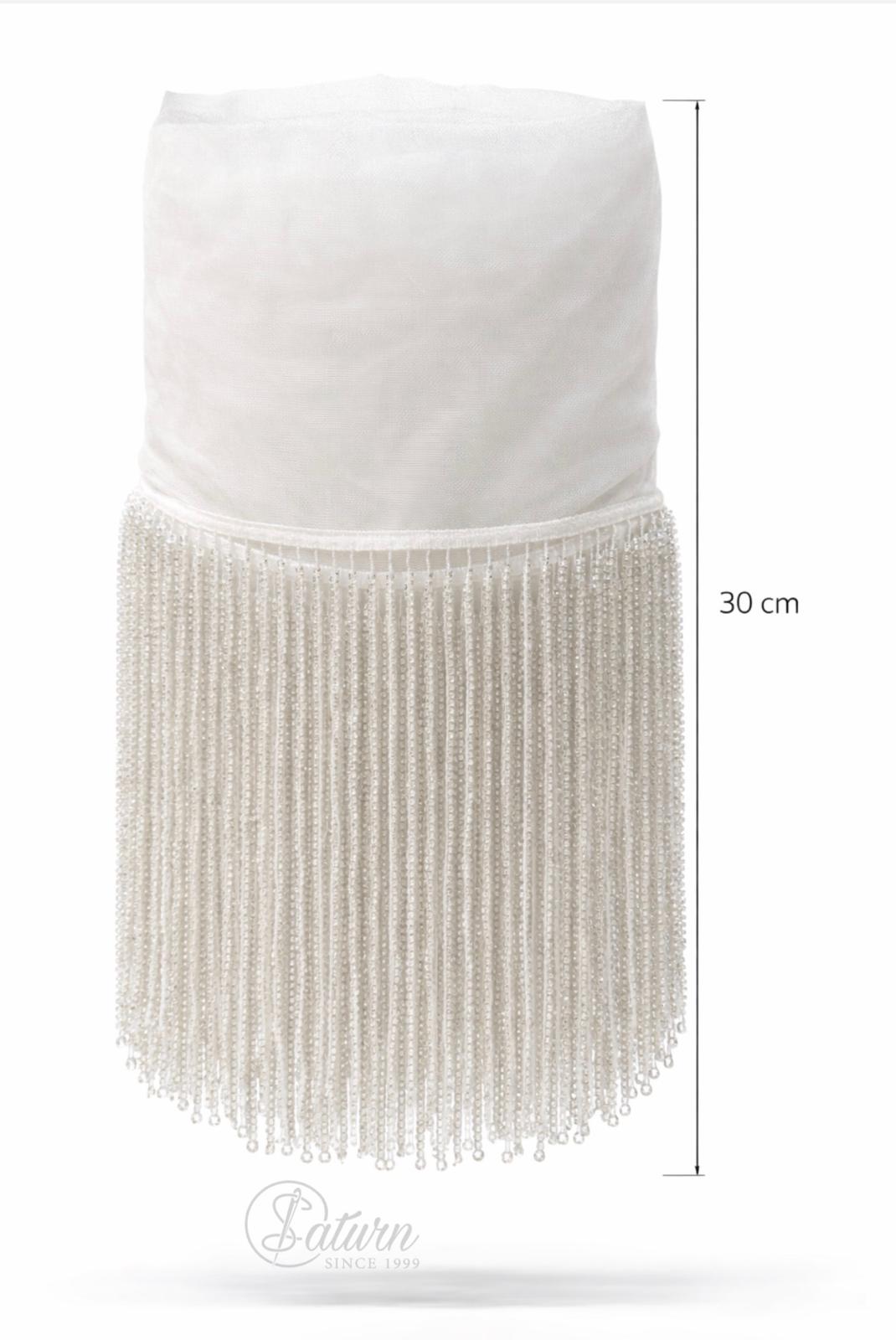 Banda cu franjuri din strasuri pe tulle alb – lungime totala 30 cm/la metru mercerie saturn 