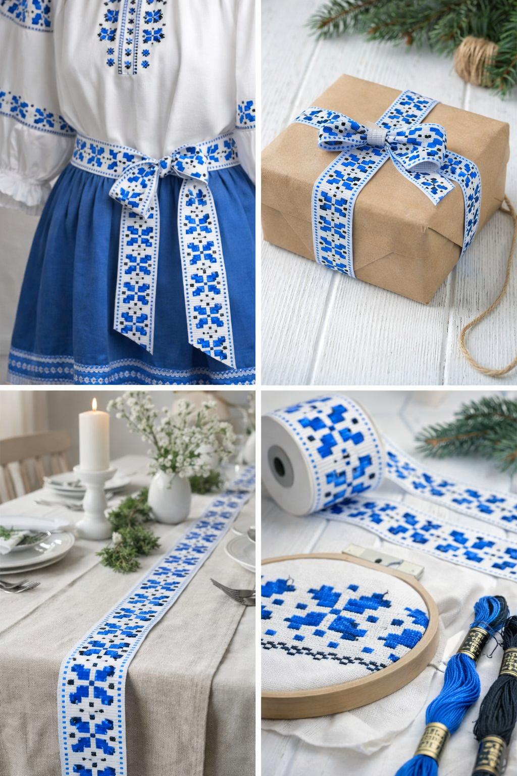 Banda cu motive traditionale popular albastru geometric/25 metri/ 2,5 cm – M3