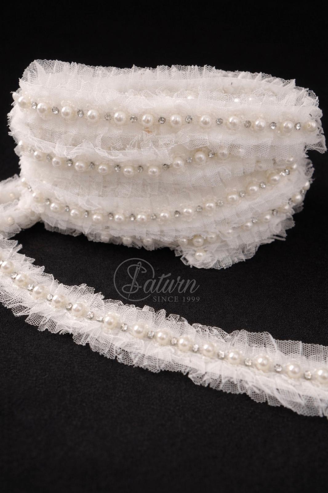 Banda de Perle,cristale si strasuri pe Tulle la Metru  K2915-3 – Rochii si Tinute mercerie saturn banda tulle decorativa