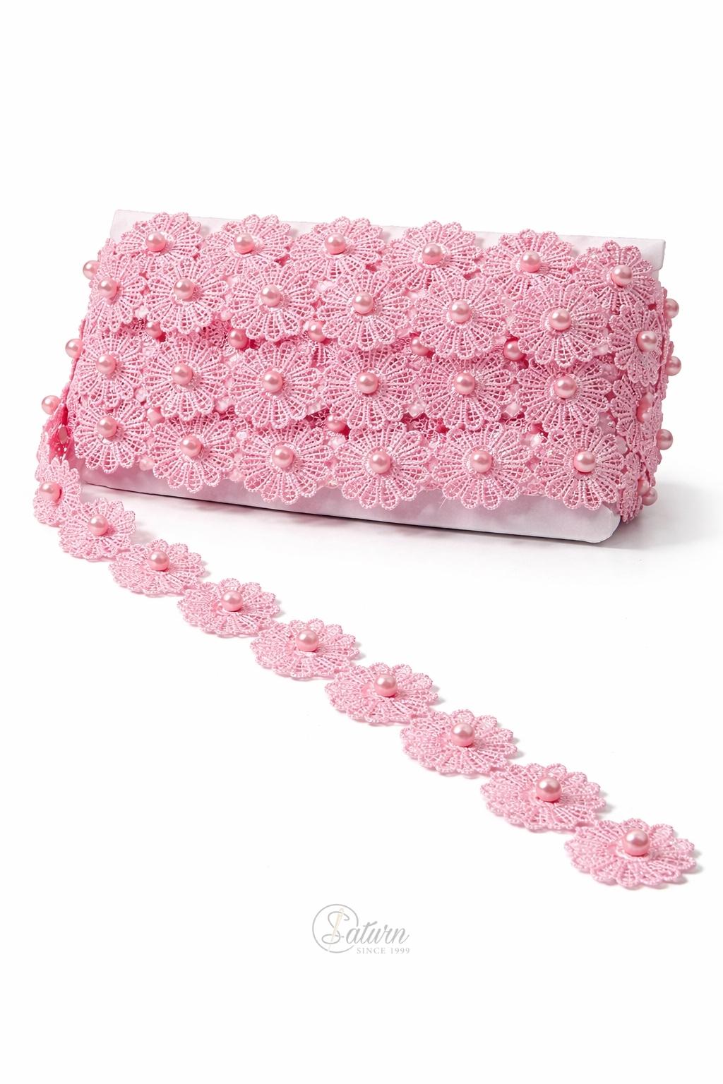 Banda decorativa cu floricele si perla 2,5 cm – 9,14 metri rola 