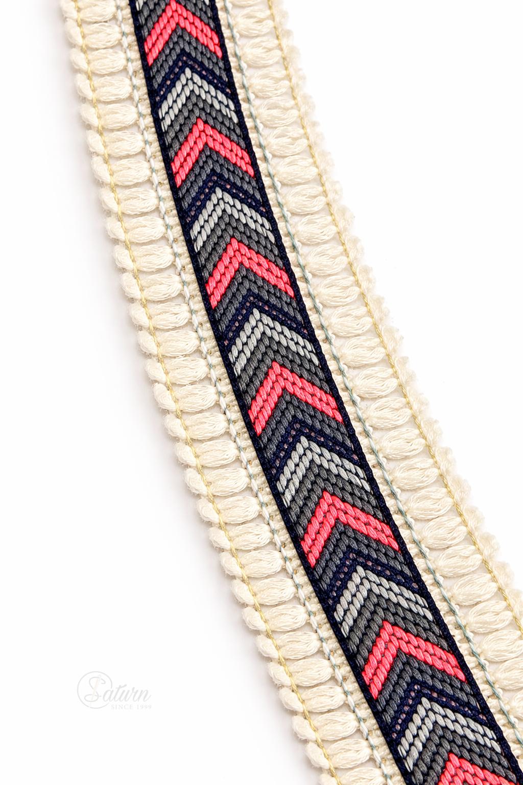 Banda decorativa etno la metru  5 cm – banda textila cu model traditional pentru haine si decoratiuni
