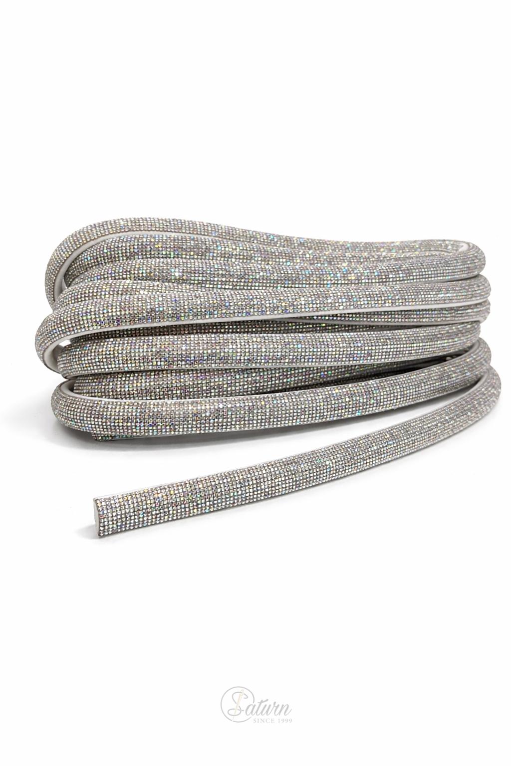 Banda tip cordon cu strasuri pentru haine si accesorii – snur decorativ cu cristale/la metru /1.5cm  argintiu multicolor mercerie saturn 