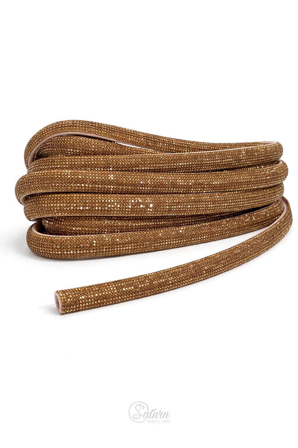 Banda tip cordon cu strasuri pentru haine si accesorii – snur decorativ cu cristale/la metru /1.5cm  auriu inchis mercerie saturn  