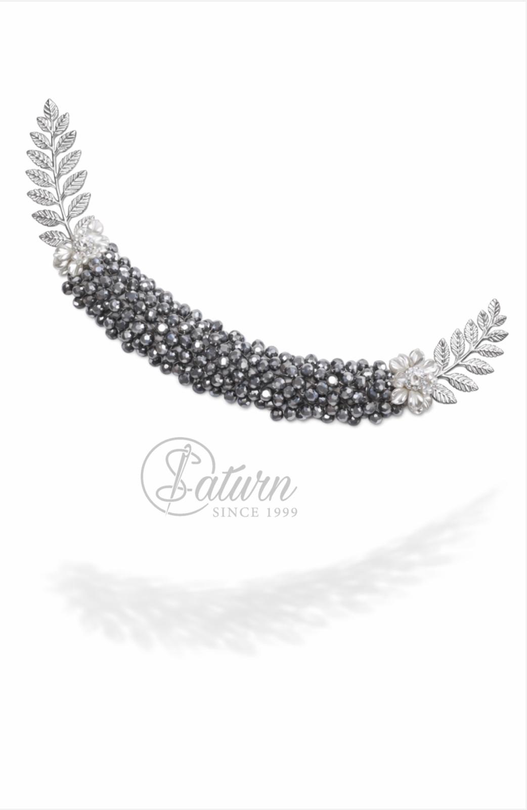 Bentita par mireasa cu cristale si frunze metalice – accesoriu par nunta elegant pentru cocuri, coafuri lejere sau impletituri  mercerie saturn 