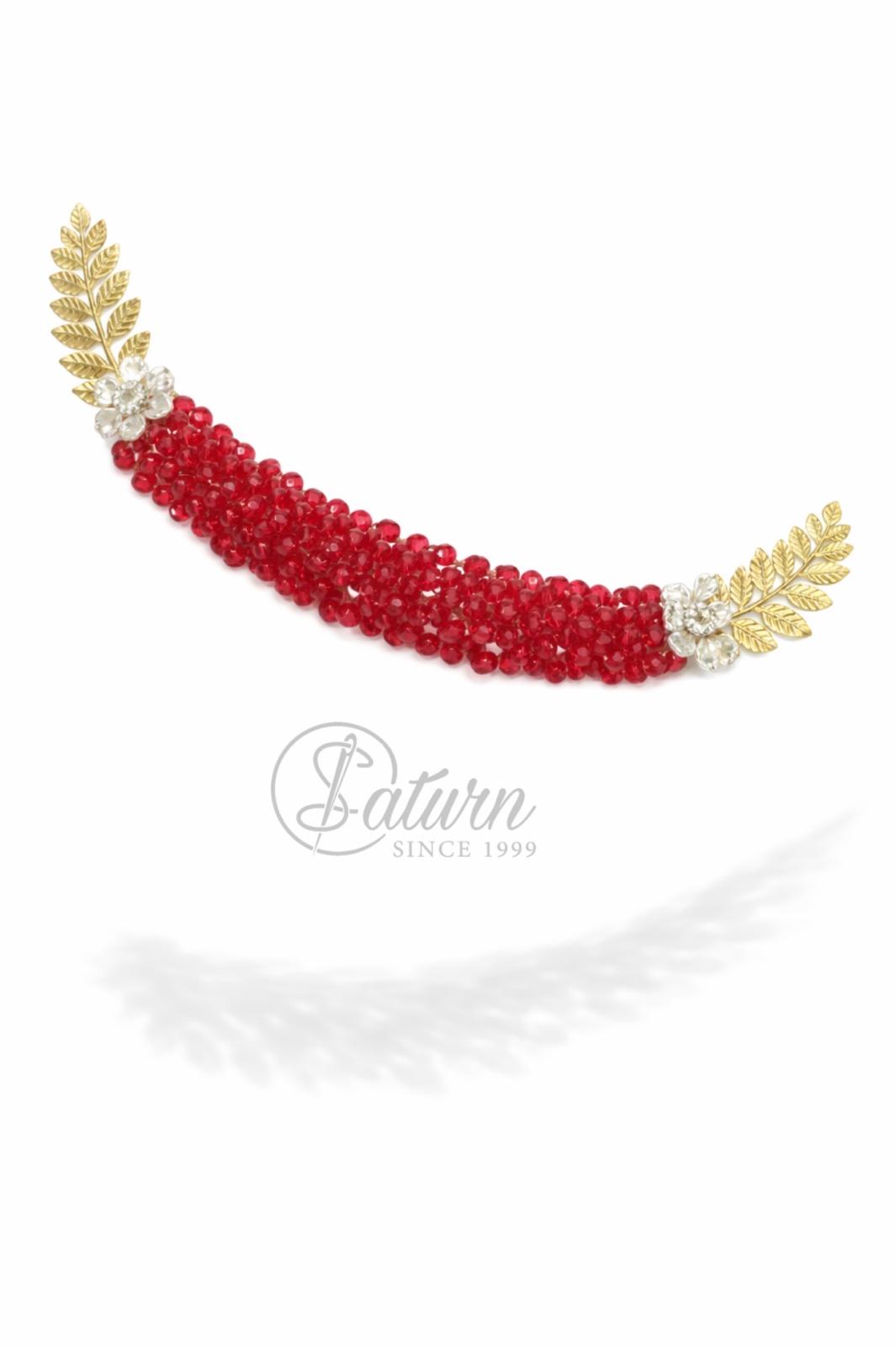 Bentita par mireasa cu cristale si frunze metalice – accesoriu par nunta elegant pentru cocuri, coafuri lejere sau impletituri 