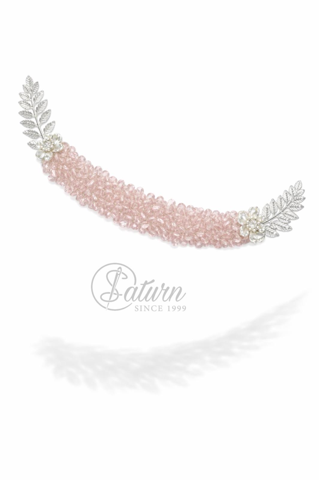 Bentita par mireasa cu cristale si frunze metalice – accesoriu par nunta elegant pentru cocuri, coafuri lejere sau impletituri  mercerie saturn 