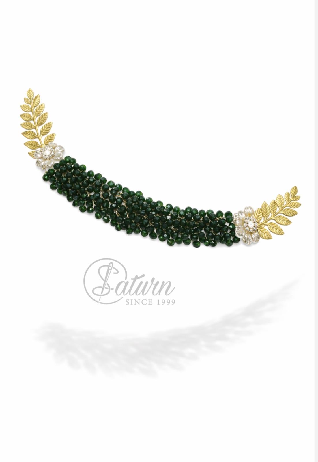 Bentita par mireasa cu cristale si frunze metalice – accesoriu par nunta elegant pentru cocuri, coafuri lejere sau impletituri  mercerie saturn 