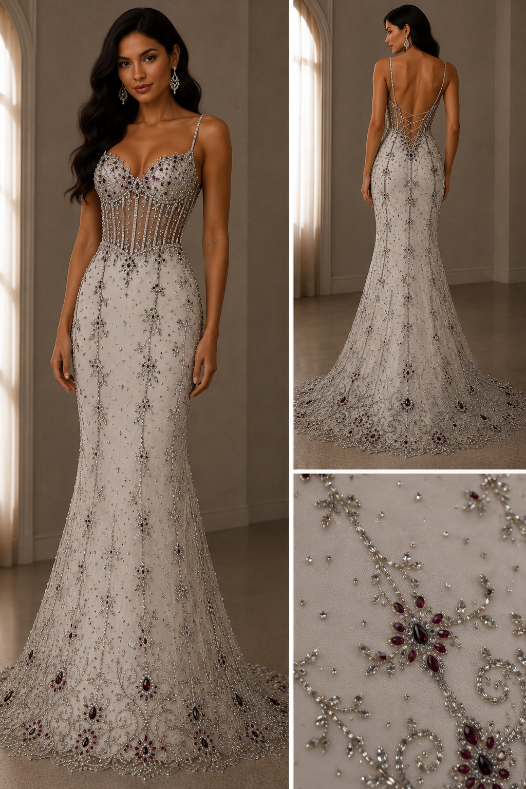 Broderie Alba cu cristale  pe Tul 140/cm latimea/la metru J1 3380