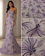 Broderie Lila Luxury cu Cristale si Margele pe Tul Premium AL656