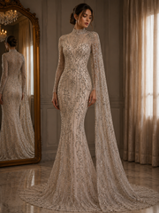 Broderie Luxury pe tul nude Model J1 3399, 140 cm, cu cristale argintii/la metru