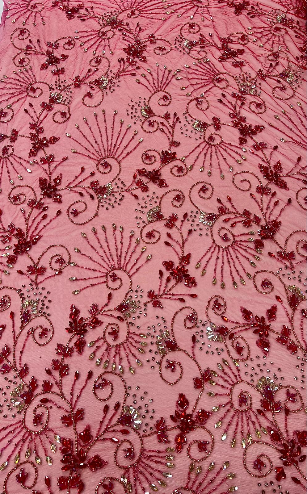 Broderie Luxury pe tul roșu  – Model J1 3440