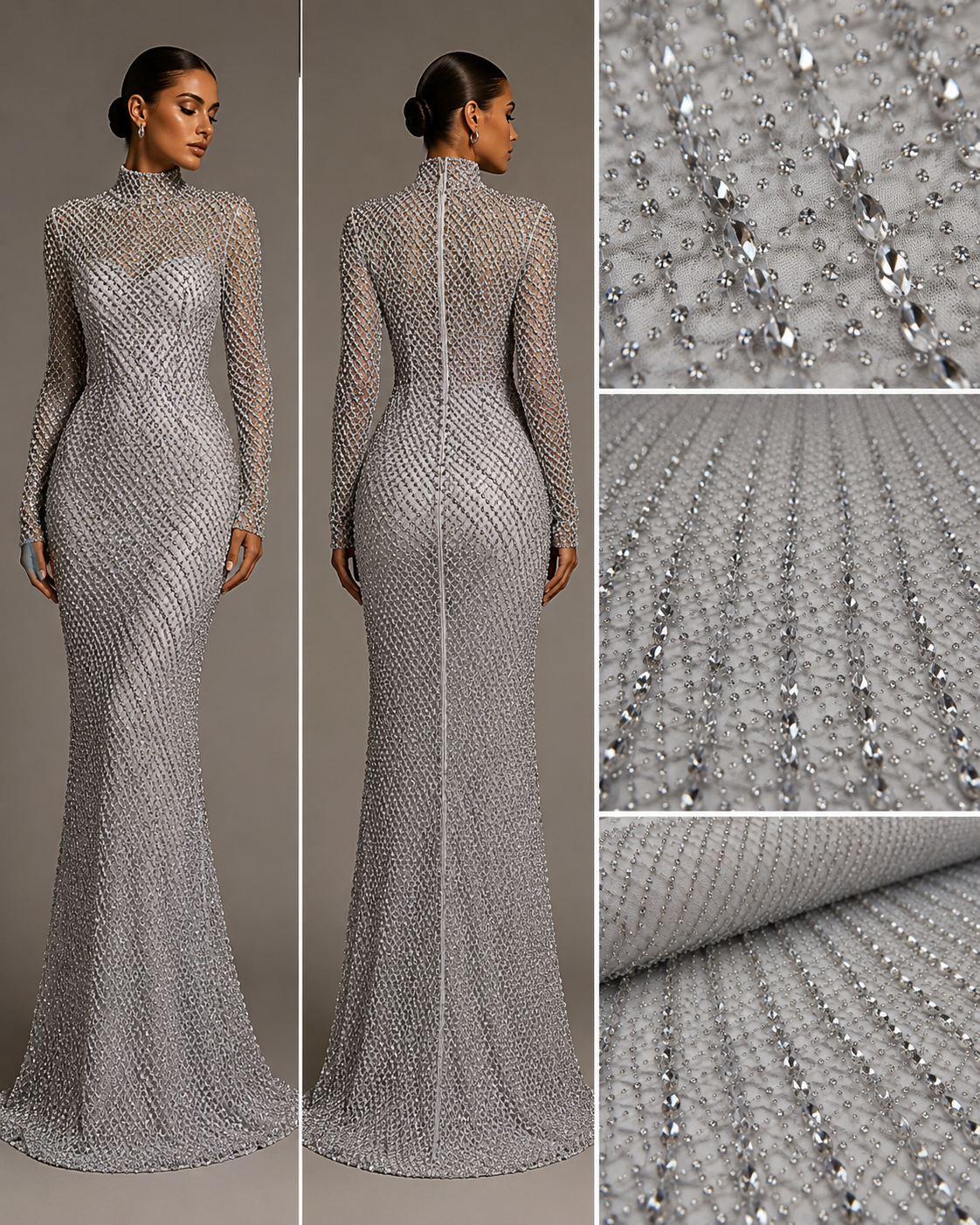 Broderie de lux cu cristale pe plasa 140 cm/la metru FL227