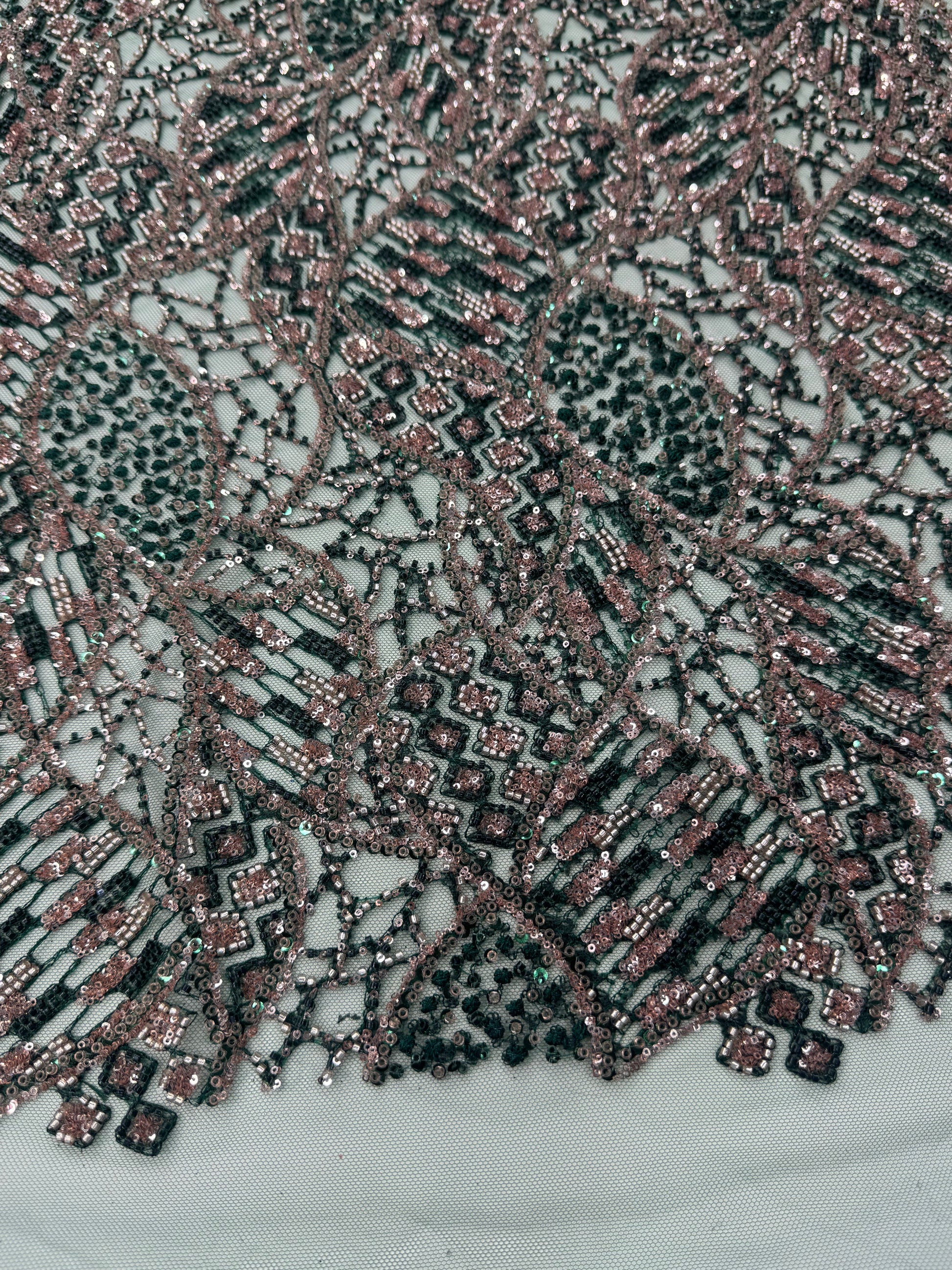 Broderie florala albastru-gri cu paiete pe tul 140 cm latime - material premium pentru rochii de seara