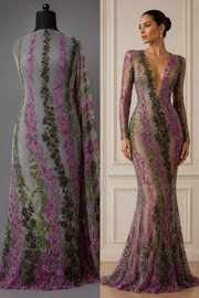 Broderie luxury cu margele, cristale si paiete pe tul 140 cm latime - material haute couture pentru rochii de gala